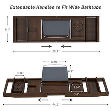 Load image into Gallery viewer, Domax Bathtub Caddy Tray Expandable Bamboo Bath Tub Tray for Luxury Bath with Book Holder and Free Soap Dish Brown
