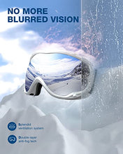 Load image into Gallery viewer, ZIONOR Lagopus Ski Snowboard Goggles UV Protection Anti fog Snow Goggles for Men Women Adult Youth VLT 8.6% White Frame Silver Lens
