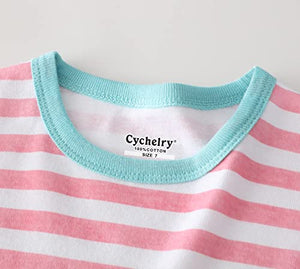 Summer Pajamas for Girls Size 6 Snug Fit Cotton PJS Short Sleeve Kids Sleepwear Cute Children Jammies Set Pink Stripe Sloth