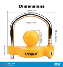 Load image into Gallery viewer, RETRUE Universal Coupler Lock Trailer Locks Ball Hitch Trailer Hitch Lock Adjustable Security Heavy-Duty Steel fits 1-7/8 Inch, 2 Inch, 2-5/16 Inch Couplers, Yellow, Lightweight
