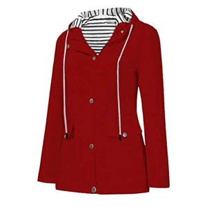 Women Light Jacket for Trip Rain Protection, Long Sleeve Waterproof Hooded Raincoat Travel Trench Coats with Pocket( Red, 3X-Large )