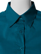 Load image into Gallery viewer, Doublju Womens Slim Fit Basic 3/4 Sleeve Simple Button Down Formal Casual Shirt Teal Small
