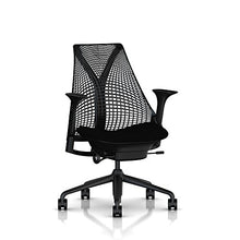 Load image into Gallery viewer, Herman Miller Sayl Ergonomic Office Chair with Tilt Limiter and Carpet Casters | Stationary Seat Depth and Arms | Black Frame with Black Rhythm Seat
