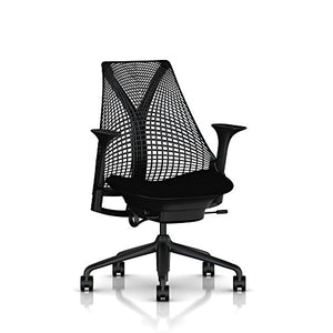 Herman Miller Sayl Ergonomic Office Chair with Tilt Limiter and Carpet Casters | Stationary Seat Depth and Arms | Black Frame with Black Rhythm Seat
