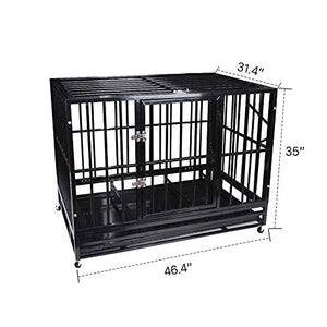 48'' Size Heavy Duty Pet Dog Cage Strong Metal Crate Kennel Playpen w/Wheels&Tray