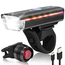 Load image into Gallery viewer, Yosky USB Rechargeable Bike Light Front with Horn &amp; Free Back Light, Waterproof LED Bicycle Flashlight Rear Light Accessories Set Compatible with Mountain Kids Street Bikes for Men Women
