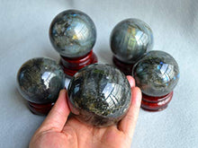 Load image into Gallery viewer, FHNP367 Labradorite Sphere Natural Labradorite Ball 2.5 inches Crystal Sphere with The Wood Stand
