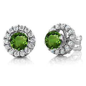 Gem Stone King 1.39 Ct Round Green Chrome Diopside 925 Sterling Silver Earrings