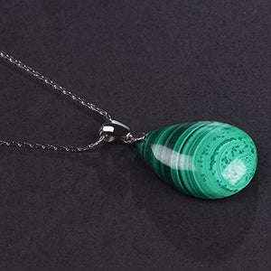 iSTONE 925 Sterling Silver Natural Malachite Ladies Pendant Necklace Water Drop Shape with 18" Silver Chain