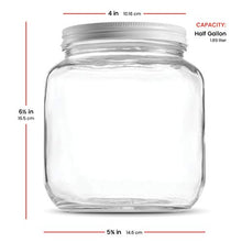 Load image into Gallery viewer, Half Gallon Glass Mason Jar (64 Oz - 2 Quart) - 4 Pack - Wide Mouth, Metal Airtight Lid, USDA Approved BPA-Free Dishwasher Safe Canning Jar for Fermenting, Sun Tea, Kombucha, Dry Food Storage, Clear
