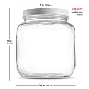 Half Gallon Glass Mason Jar (64 Oz - 2 Quart) - 4 Pack - Wide Mouth, Metal Airtight Lid, USDA Approved BPA-Free Dishwasher Safe Canning Jar for Fermenting, Sun Tea, Kombucha, Dry Food Storage, Clear
