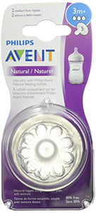 Philips Avent Natural Baby Bottle Nipple, Medium Flow Nipple 3M+, 2pk, SCF653/23