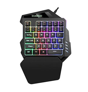 CHUNUO One-Handed Mechanical Gaming Keyboard, USB Wired Rainbow Letters Glowing Luminous with Wrist Rest, Gaming Keyboard Set (Keyboard + Ordinary Mouse)