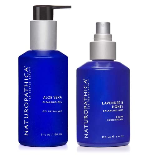 Naturopathica Aloe Cleansing Gel (5 oz.) & Lavender Honey Balancing Mist (4 oz.) Set - Gentle Facial Cleanser, Toner, Balancer