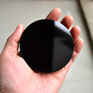 FHNP367 Black Obsidian Scrying Mirror Round Smooth Natural Crystal Polished Diameter 3 inch / 80mm