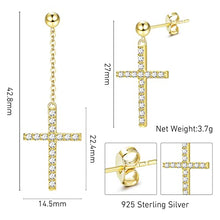 Load image into Gallery viewer, Fansilver S925 Sterling Silver Cross Dangle Drop Stud Earrings 925 Sterling Silver Cross Necklaces For Women 14K Gold Plated Tiny Pendant Necklace
