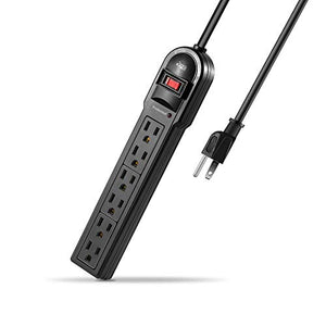 KMC 6-Outlet Surge Protector Power Strip 2-Pack, 900 Joule, 4-Foot Cord, Overload Protection, Black