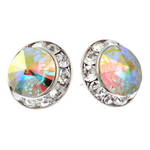 Load image into Gallery viewer, PammyJ Competition Dance Earrings | Aurora Borealis 15mm Crystal Round Earrings | Bridal Earrings
