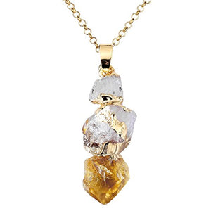 Top Plaza Natural Topaz Crystal Healing Crystal Golden Plated Rodlike Shapeless Pendant Necklace