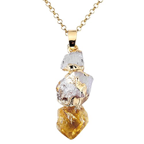 Top Plaza Natural Topaz Crystal Healing Crystal Golden Plated Rodlike Shapeless Pendant Necklace