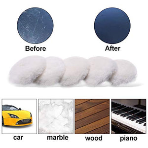 SPTA Wool Cutting Pad, Wool Buffing Polishing Pad Set, 7Pcs 3Inch (80mm) Wool Buffing Wheel for Drill Lambs Wool Hook and Loop for Compound Cutting & Polishing for Car Polisher