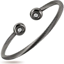 Load image into Gallery viewer, MagnetRX® Magnetic Therapy Bracelet Cuff - Twisted Cable Stainless Steel Bangle Magnetic Bracelets for Pain Relief, Balance &amp; Energy - Elegant Golf Bracelet for Men &amp; Women (Gunmetal | Medium)

