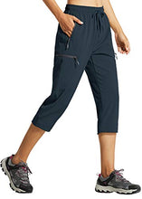Load image into Gallery viewer, Libin Women's Quick Dry Hiking Capri Pants Lightweight Cargo Cropped Pants Water Resistant Outdoor Casual, Navy L
