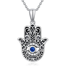 Load image into Gallery viewer, Hamsa Evil Eye Necklace 925 Sterling Silver Hand of Fatima Crystal Necklace Evil Eye Vintage Pendant Jewelry for Women Man
