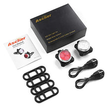 Load image into Gallery viewer, Ascher USB Rechargeable Bike Light Set,Super Bright Front Headlight and Rear LED Bicycle Light,650mah Lithium Battery,4 Light Mode Options(2 USB cables and 4 Strap Included)

