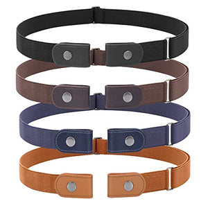 4 Pieces No Buckle Stretch Women Belt for Jeans Pants, WHIPPY Buckle Free Comfortable Invisible Elastic Belts (Black Khaki Blue Brown, Fit Pants Size 22-36 Inches)