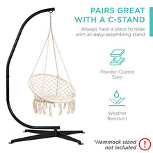 Load image into Gallery viewer, Best Choice Products Handwoven Cotton Macramé Hammock Hanging Chair Swing for Indoor &amp; Outdoor Use w/Backrest, Fringe Tassels, 265 Pound Capacity - Beige
