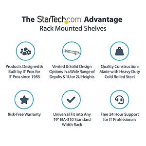 1U Server Rack Shelf - Universal Vented Rack Mount Cantilever Tray for 19" Network Equipment Rack & Cabinet - Heavy Duty Steel – Weight Capacity 44lb/20kg - 12" Deep Shelf, Black (SHELF-1U-12-FIXED-V)