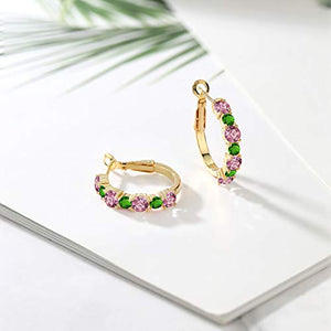 Gem Stone King 2.84 Ct Pink Lab Grown Diamond Green Simulated Tsavorite 18K Yellow Gold Plated Silver Earrings
