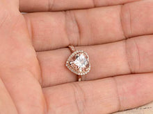 Load image into Gallery viewer, 8mm Heart Shaped Cut Natural Morganite Engagement Ring Solid 14k Rose Gold Pink Gemstone Diamond Halo Vintage Wedding Ring Half Eternity Antique Band Bridal Ring Anniversary Gift Birthstone for Her
