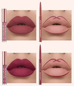 URQT 12pcs Lip Liner and Lipstick Makeup Set, 6 Velvety Matte Liquid Lipsticks + 6 Matching Smooth Lip Liner One Step Lips Makeup Kits Waterproof Long Lasting Matte Lipstick Gift Set