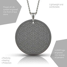 Load image into Gallery viewer, EMF Protection Necklace | LUXAR | Black Volcanic Lava &amp; Shungite Pendant | Metal Adjustable Chain &amp; Clasp | Energy Cleansing | EMF WiFi Shield Eliminator [Flower of Life]
