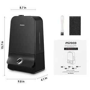 Miroco Cool Mist Humidifier, 26dB Ultra Quiet, 6L Ultrasonic Humidifiers for Large Bedroom Babies, 90mm Water Inlet, Night Light, Adjustable Mist, Automatic Shut-Off for Home Office 20-60 Hours, Black