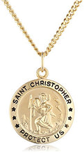 Load image into Gallery viewer, 14k Gold-Filled Medium Round Saint Christopher Pendant Necklace with Stainless Steel Chain, 20&quot;
