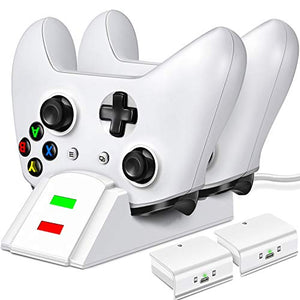 Controller Charger for Xbox one, Controller Charging Station Compatible with Xbox One/One X/One S/One Elite, Dual Charging Dock with 2 x 1200mAh Rechargeable Battery Packs-White
