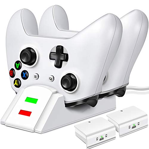 Controller Charger for Xbox one, Controller Charging Station Compatible with Xbox One/One X/One S/One Elite, Dual Charging Dock with 2 x 1200mAh Rechargeable Battery Packs-White