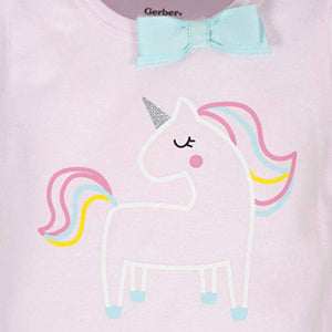 GERBER Baby Girls 4-Pack Short Sleeve Onesies Bodysuits, Pink Unicorns, 0-3 Months
