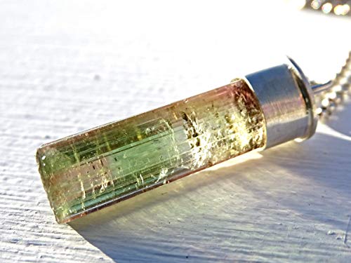 bi-color tourmaline pendant, watermelon tourmaline crystal pendant, pink green crystal necklace, raw crystal pendant mens gift for women