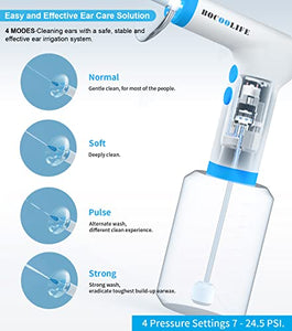 BOCOOLIFE Electric Earwax Removal Ear Irrigation System - Electric Ear Irrigation Kit Ear Cleaner Ear Wax Washer Safe and Easy Ear Cleaning with 4 Pressure Levels, 5 Disposable Tips & Ear Catch Basin