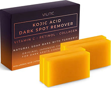Load image into Gallery viewer, Valitic Kojic Acid Dark Spot Remover Soap Bars with Vitamin C, Retinol, Collagen, Turmeric - Original Japanese Complex Infused with Hyaluronic Acid, Vitamin E, Shea Butter, Castile Olive Oil (4-Pack)
