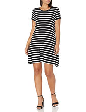 Load image into Gallery viewer, Amazon Essentials Women's Short-Sleeve Scoop Neck Swing Dress, Black, French Stripe, Large
