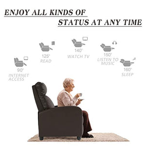 Recliner Chair for Living Room Massage Recliner Sofa Reading Chair Winback Single Sofa Home Theater Seating Modern Reclining Chair Easy Lounge with PU Leather Padded Seat Backrest (Brown)