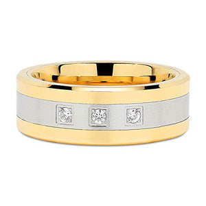 100S JEWELRY Tungsten Rings For Men Gold Silver Crystal Wedding Bands Two Tone 3 CZ Stone Promise Marriage Size 8-16 (tungsten, 9)