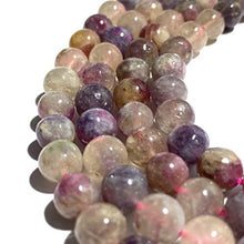 Load image into Gallery viewer, [ABCgems] Brazilian Cherry Tourmaline in Lepidolite (Gorgeous Inclusions- Mohs Hardness 7.5) 10mm Smooth Round Natural Semi-Precious Gemstone Healing Energy Beads
