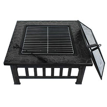 Load image into Gallery viewer, ZENY Outdoor 32’’ Metal Fire Pits BBQ Square Table Backyard Patio Garden Stove Wood Burning Fireplace with Spark Screen Cover,Poker,Cover,Grill
