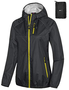Little Donkey Andy Women's Waterproof Cycling Bike Jacket with Hood, Running Rain Jacket, Windbreaker, Ultralight Packable Black Size L